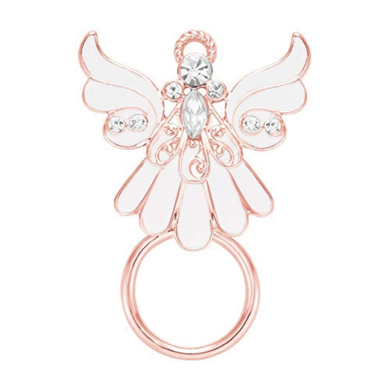 [Australia] - NOUMANDA White Enamel Clear Crystal Angel Wings Magnetic Eyeglass Holder Brooches Pin rose gold 