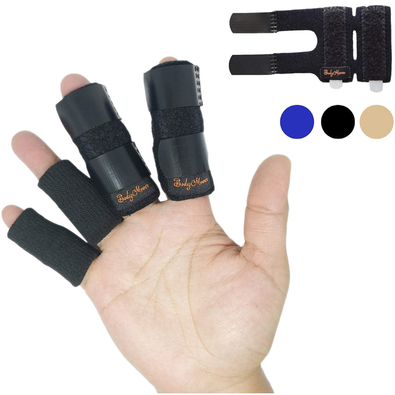 [Australia] - BodyMoves 2 Double sided solid support finger Splints plus 2 sleeves 2020 edition(Midnight Black) Midnight Black 