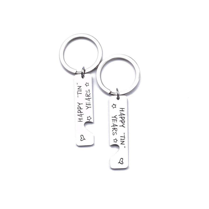[Australia] - 1ST 2ND 10 Year Anniversary Gift Couples Keychain HAPPY TIN YEARS Couples Anniversary 10th Gifts Silver 
