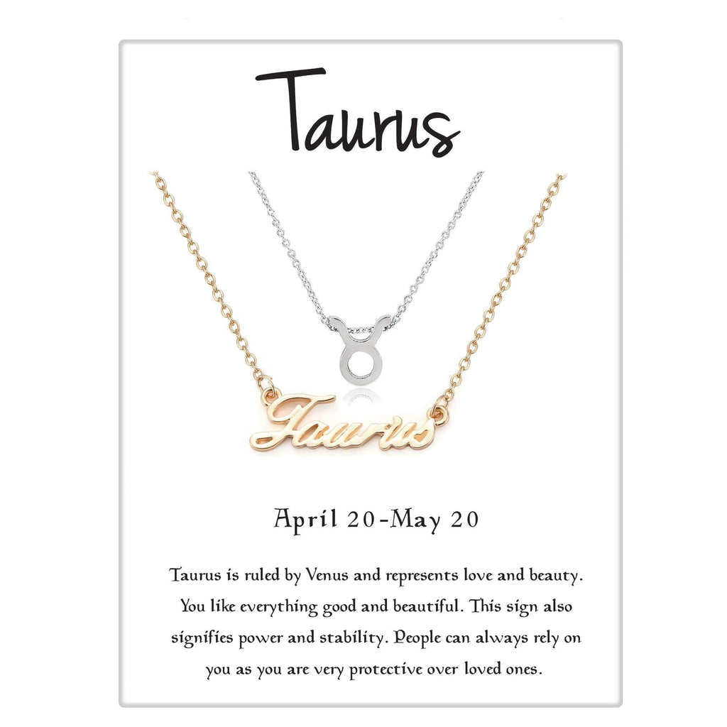 [Australia] - Zealmer 18K Gold Plated 12 Zodiac Sign Letter Pendant Necklace 18" Birthday Gift Taurus 4.20-5.20 Gold & Silver 