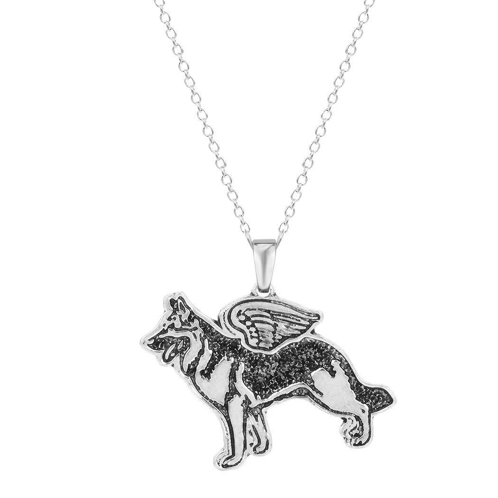 [Australia] - AILUOR German Shepherd Dog Necklace, Love Heart Dog Pendant Necklace Greyhound Dog Memorial Gift Wing 