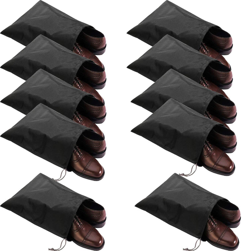 [Australia] - FashionBoutique 10 Pack Waterproof Nylon Shoe Bags Travel Friends (Black) 15.1"(L)x12.2"(W) 10 Pack (Black) 