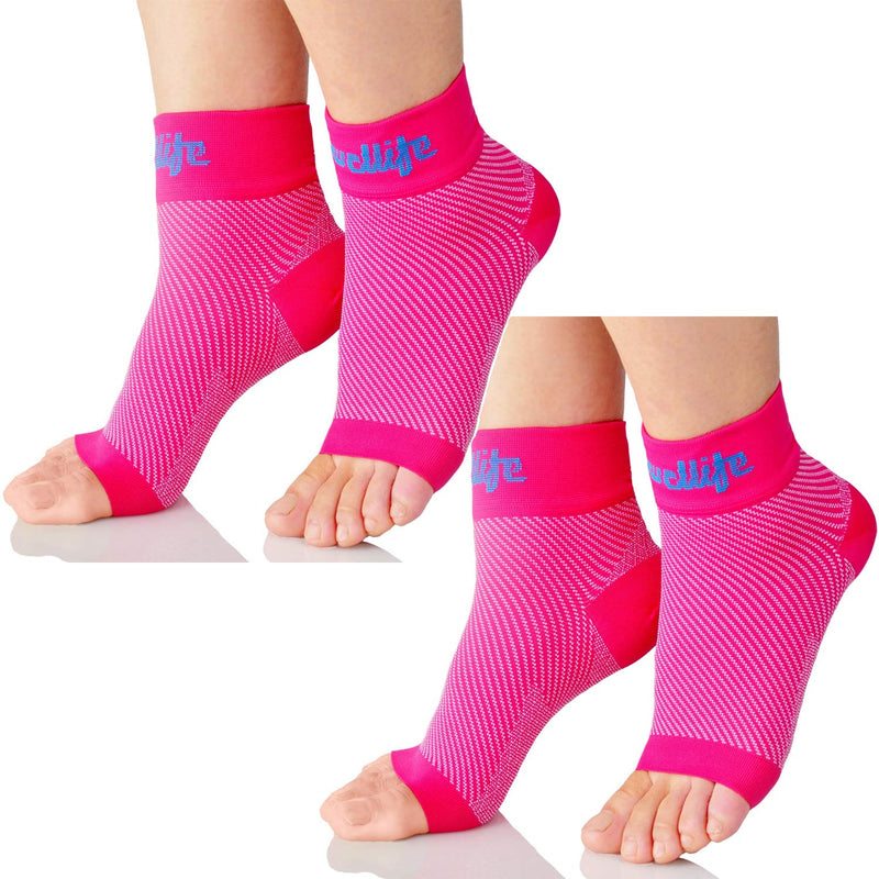 [Australia] - Dowellife Plantar Fasciitis Socks, Ankle Brace Compression Support Sleeves & Arch Support, Foot Compression Sleeves, Ease Swelling, Achilles Tendonitis, Heel Spur for Men Women Pink 2 Pairs Medium 