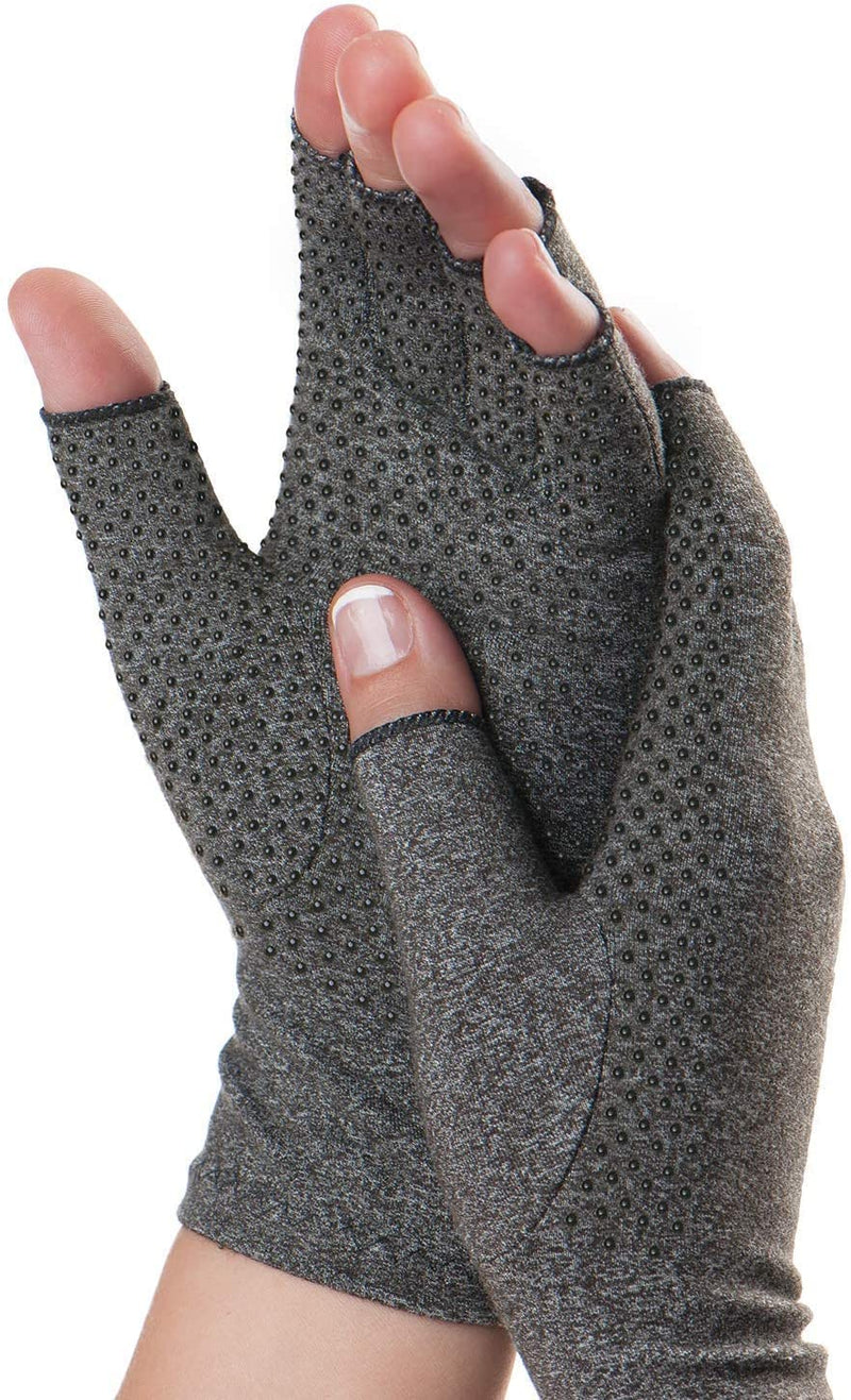 [Australia] - Dr. Frederick's Original Grippy Arthritis Gloves for Women & Men - Anti-Slip Compression Gloves for Arthritis Pain Relief - Large Grippy - Gray Large (1 Pair) 