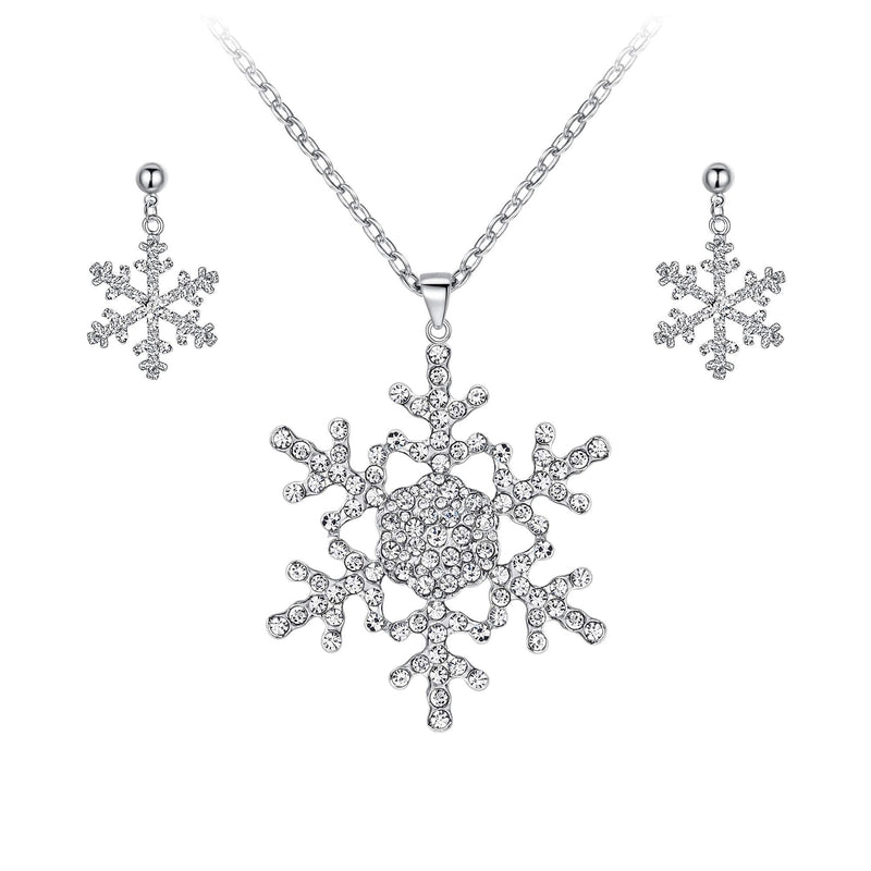 [Australia] - EVER FAITH Austrian Crystal Snowflake Necklace Earrings Set Clear Silver-Tone 