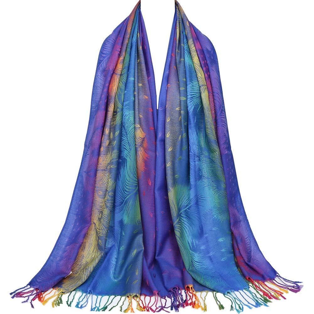 [Australia] - Colorful flowers Jacquard cotton pashmina Women Wrap Shawl tassels Scarves Thm02-03 