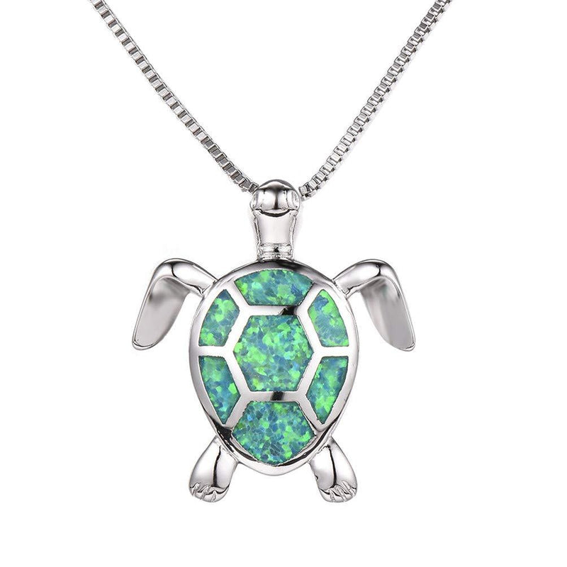 [Australia] - Vanessa Australian Fire Opal Sea Turtle Earrings Rings Pendant Necklace 18" Birthstone Birthday Christmas Jewelry Gifts for Women Girls Green 