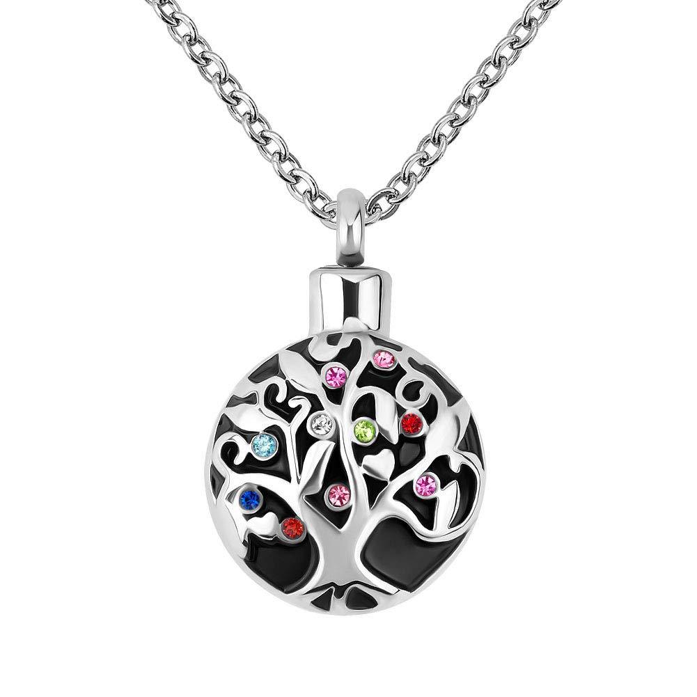 [Australia] - SexyMandala Tree of Life Round Urn Necklace for Ashes Stainless Steel Urn Pendant Memorial Ashes Keepsake 18'' Chain TREE1 