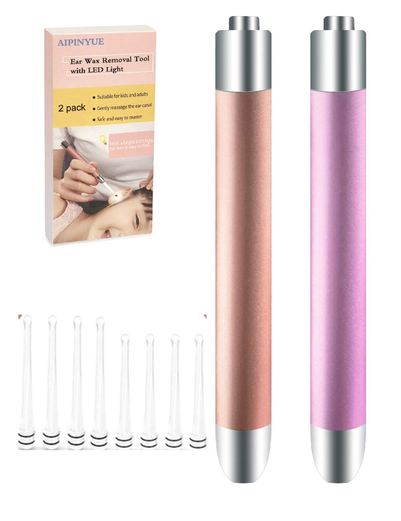 [Australia] - Ear Pick，Ear Wax Removal Tool，LED Lights Ear Cleaning Kit，Updated Version、Non-Slip，Soft Safety Spoon Head，Replaceable and Easy to Clean，Safe Material Gold and Pink 
