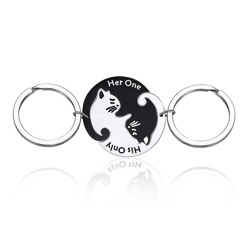 [Australia] - 2Pcs Cat Puzzle Piece Matching Couple Keychain Set His Only Her One Yin Yang Matching Puzzle Keychain Cat Animal Lover Gift 