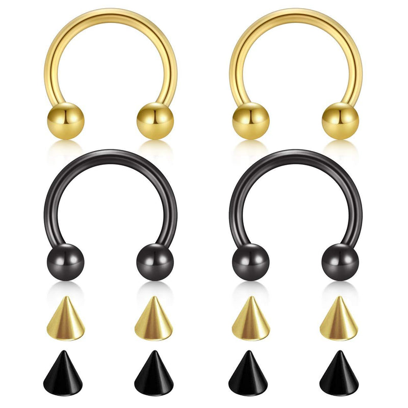 [Australia] - D.Bella 14G 16G 18G 20G Surgical Steel Nose Septum Horseshoe Hoop Eyebrow Lip Navel Belly Nipple Piercing Ring 8mm 10mm Helix Tragus Daith Rook Earrings w Replacement Spikes… 14G 10MM-Black And Gold 