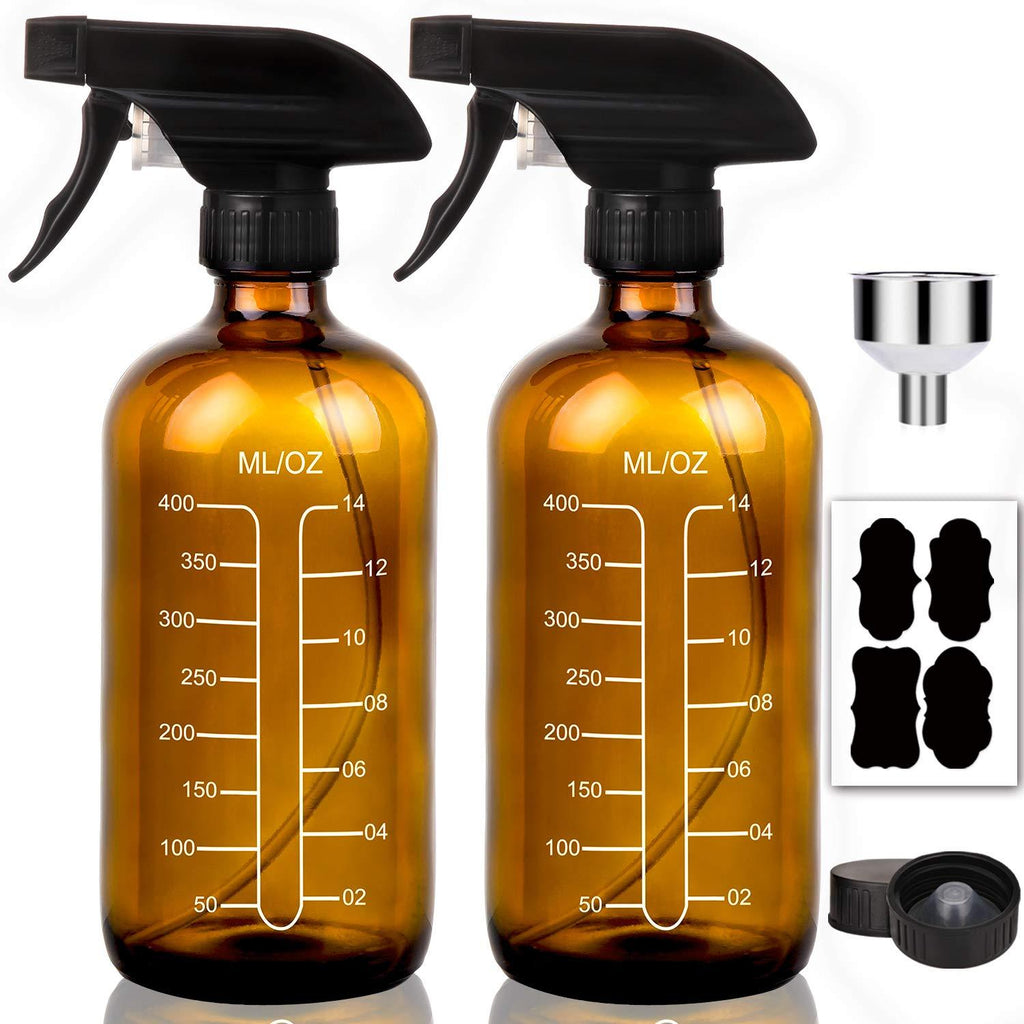 [Australia] - 16oz Glass Spray Bottles with Measurements - Amber Empty Reusable Refillable Container with Funnel and Labels for Mixing, Homemade Cleaning Products 