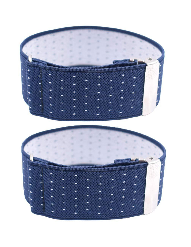 [Australia] - Men's 2PCS Polka Dots Elastic Shirt Garters Sleeve Holders Armbands 1.4 In Width One Size Navy Blue White 