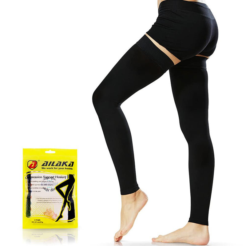 [Australia] - Ailaka 20-30 mmHg Compression Stockings for Women& Men, Thigh High Footless Varicose Veins Leg Sleeves Large (Pack of 1) Black 
