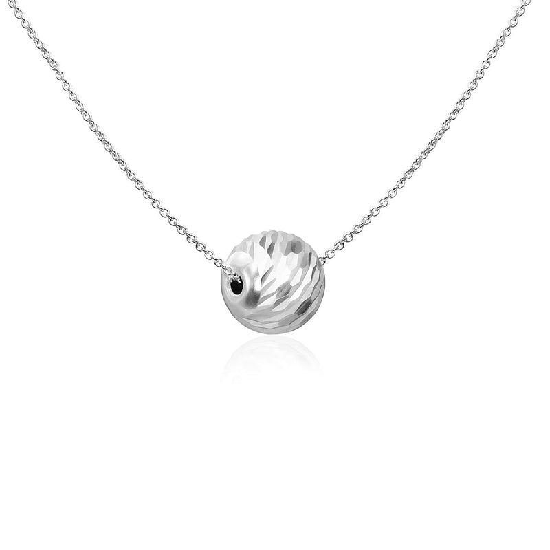 [Australia] - Sea of Ice Sterling Silver Diamond-Cut 10mm Sliding Bead Ball Necklace Pendant Chain Minimalist Jewelry Mothers Day 