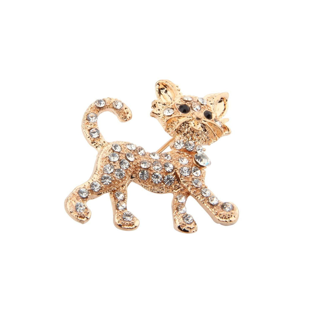 [Australia] - FEELMEM Crystal Rhinestone Cat Brooch Pin Rose Gold Shining Brooches for Women Girls Wedding/Banquet/Birthday Party 