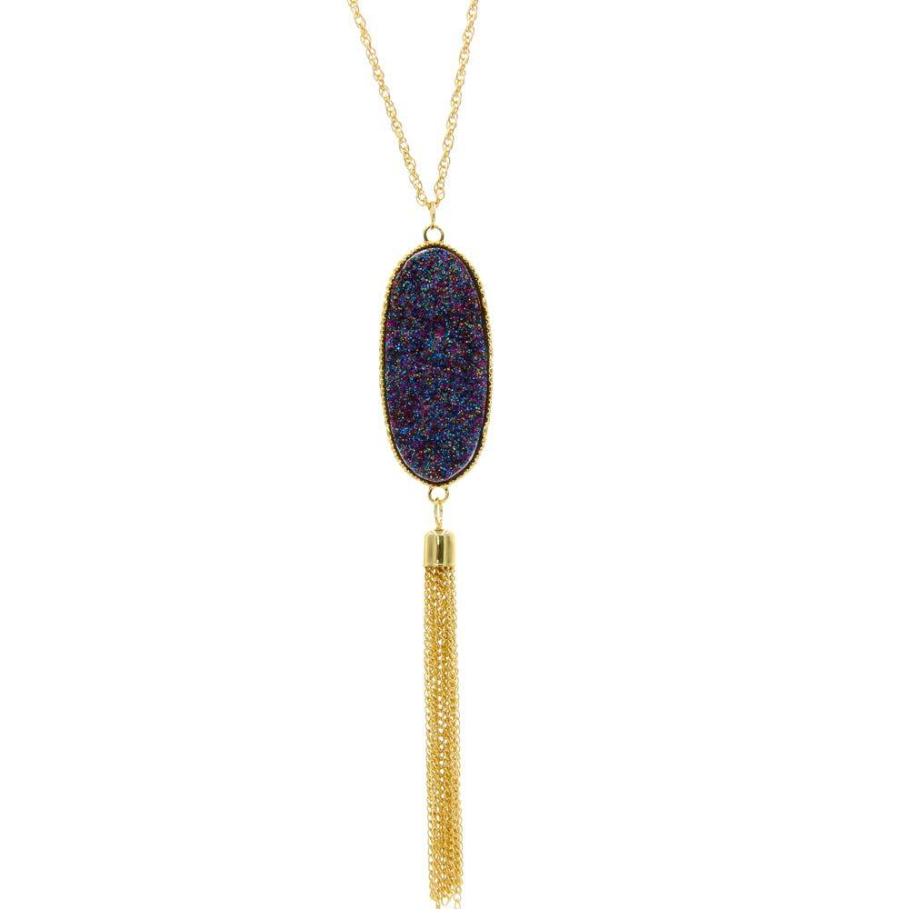 [Australia] - YUJIAXU Gold Abalone Shell Druzy Stone Long Tassel Necklace Druzy Pendent Necklace Purple Druzy 