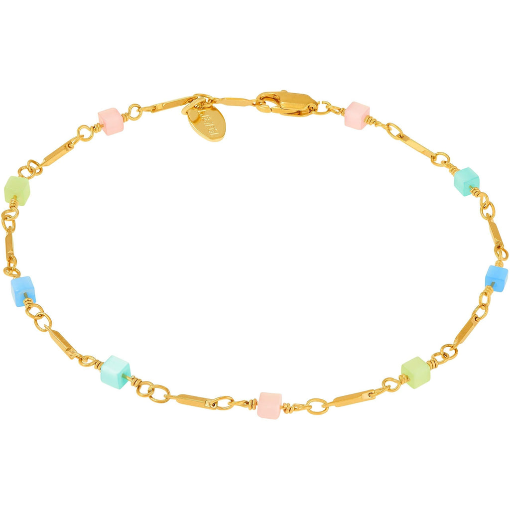 [Australia] - Lifetime Jewelry Ankle Bracelets for Women and Teen Girls [ 24k Gold Plated Colorful Square Beads Anklet ] Sturdy Foot Chain 9 10 and 11 inches Charm Bracelet 11.0 Inches 