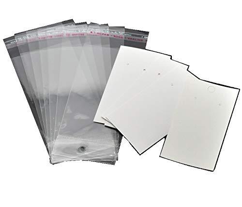 [Australia] - Blank for You to Customize - Paper & Plastic Jewelry Earrings Display Cards Rectangle White W/Self-Seal Bags (100) 100 
