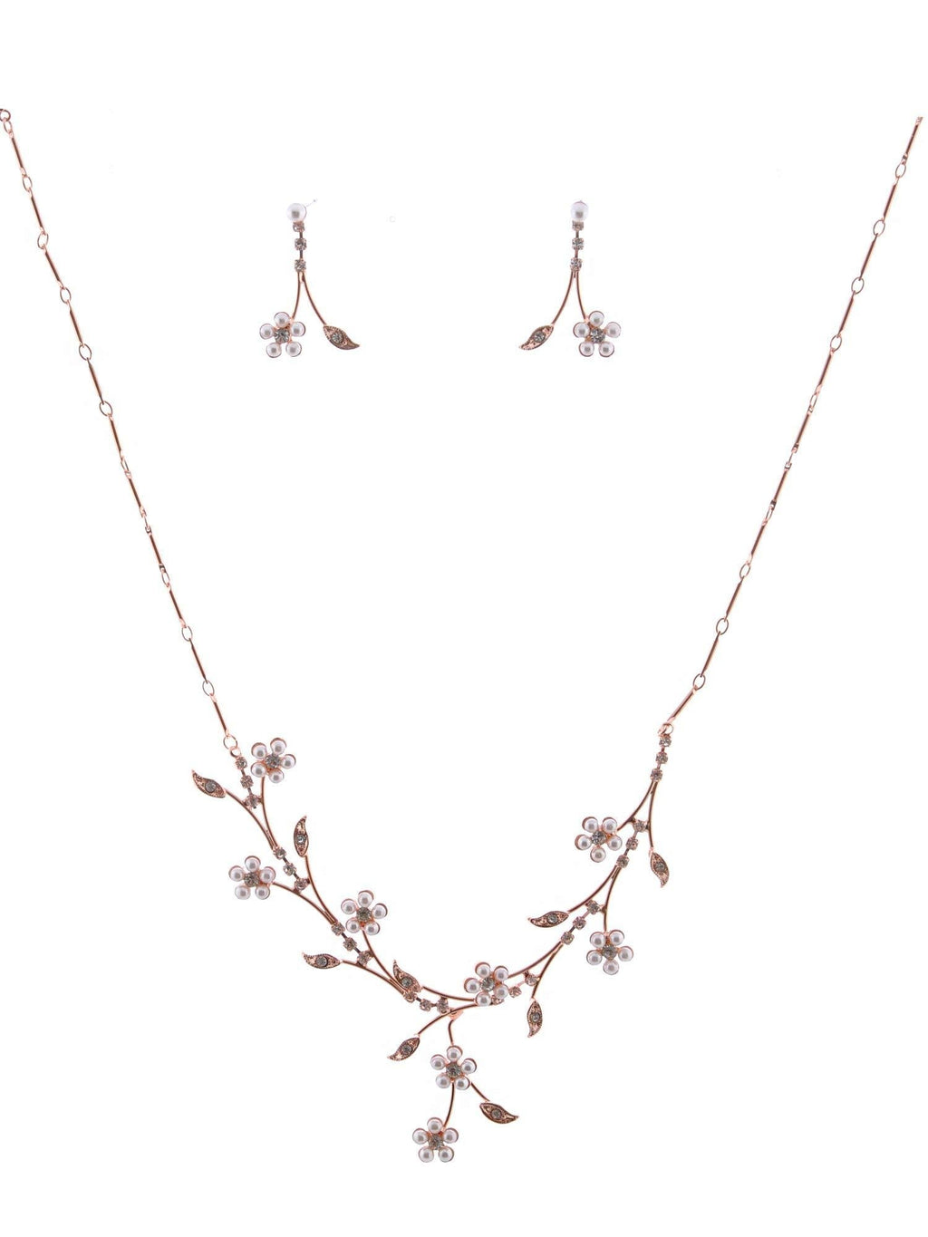 [Australia] - Topwholesalejewel Fashion Jewelry Set Rose Gold Plating Pearl Flower Necklace Earrings Set 