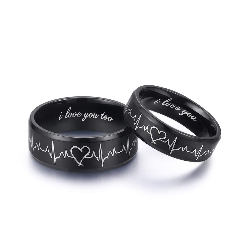 [Australia] - Heartbeat Rings for Couples I Love You Matching Promise Rings Wedding Bands Sets for Him and Her with Box Stainless Steel Comfort Fit Men 10 & Women 10 