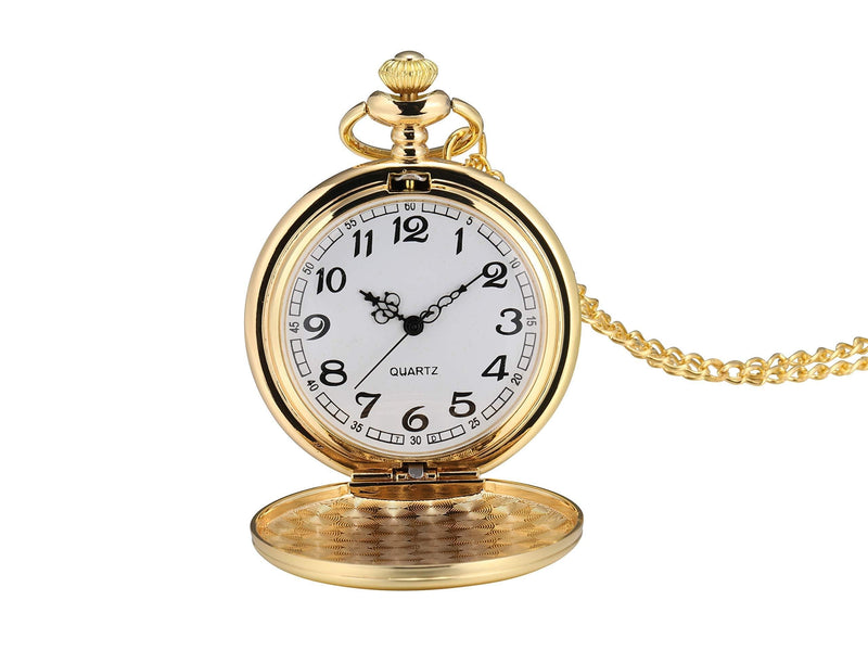 [Australia] - I-MART Smooth Vintage Pocket Watch with Chain Gold 