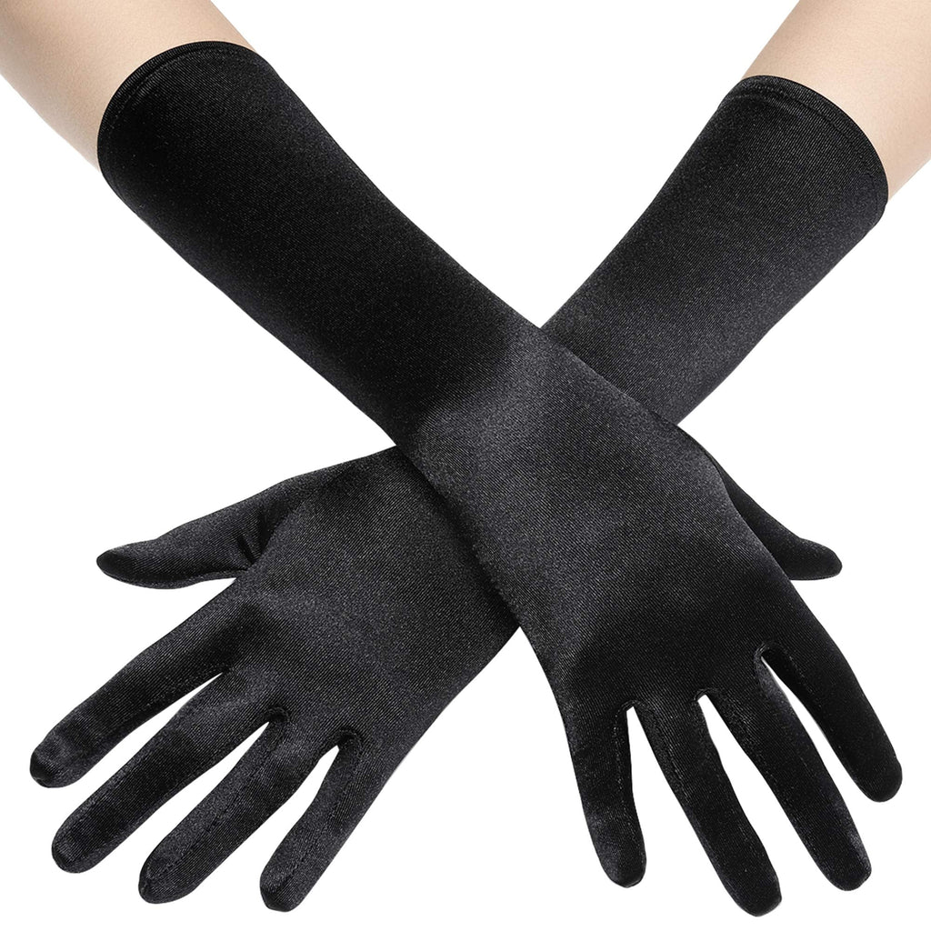[Australia] - BABEYOND Long Opera Party 20s Satin Gloves Stretchy Adult Size Elbow Length 15 Inches Black 