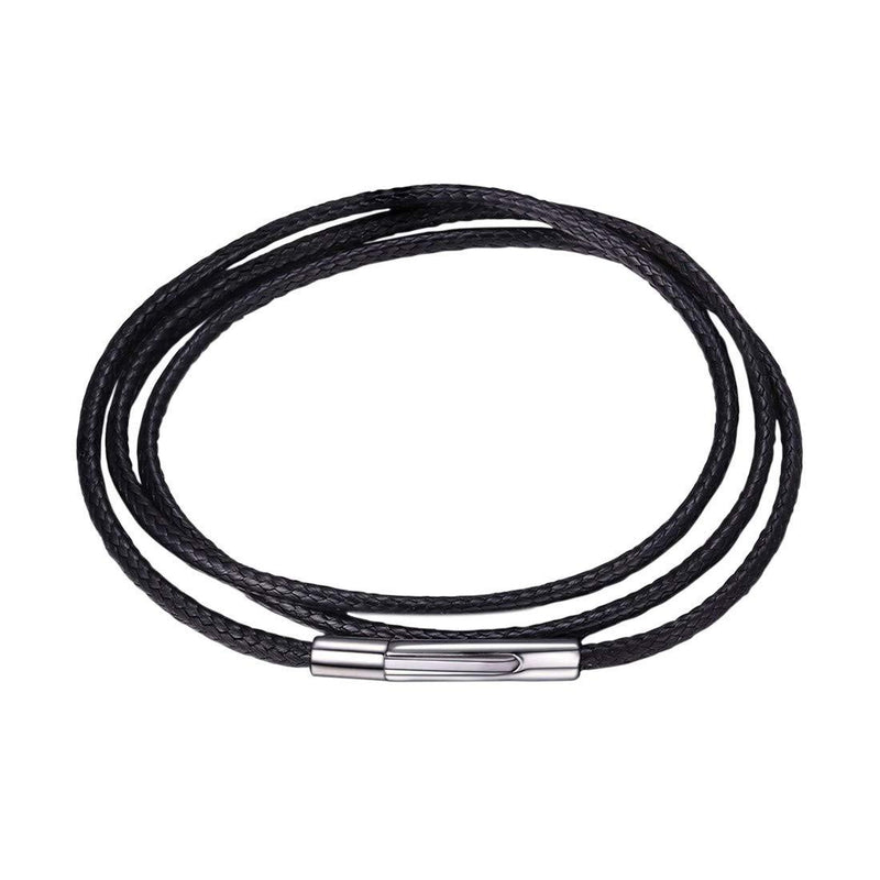 [Australia] - U7 2mm 3mm Black/Brown Leather Cord Necklace with Customizable Stainless Steel Clasp, Men Women Woven Wax Rope Chain for Pendant,Length 16" 18" 20" 22" 24" 26" 28" 30" 2mm Wide Black Color 16.0 Inches 