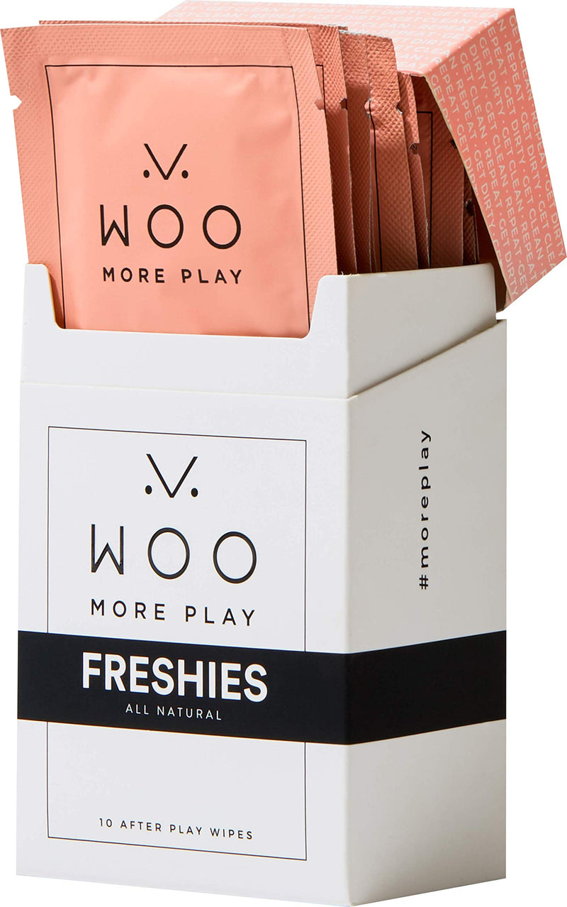 [Australia] - Woo More Play Freshies: All-Natural Feminine Intimacy Towelette Wipes with Coconut Oil and Aloe Vera, Promotes Feminine Health & Helps Alleviate Irritation - Vegan and Cruelty Free, 10ct 10 Count (Pack of 1) 
