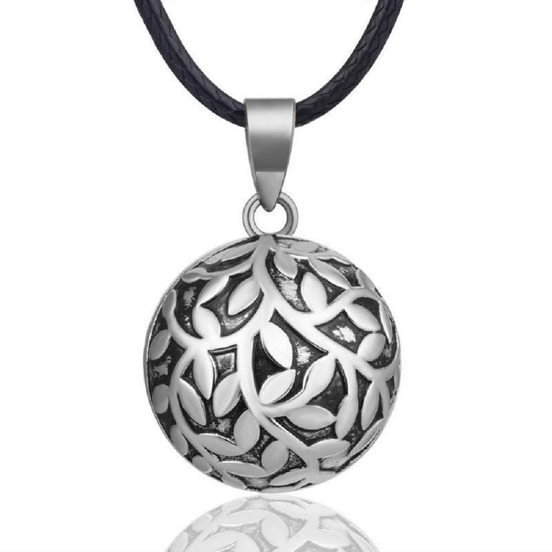 [Australia] - EUDORA Harmony Ball Vintage Tree of Life Lucky Music Wishing Bola Chime Bell Necklace, Gift for Women/Pregnancy/Mother, 30" & 45" Long Cord Tree of Life (Silver) 