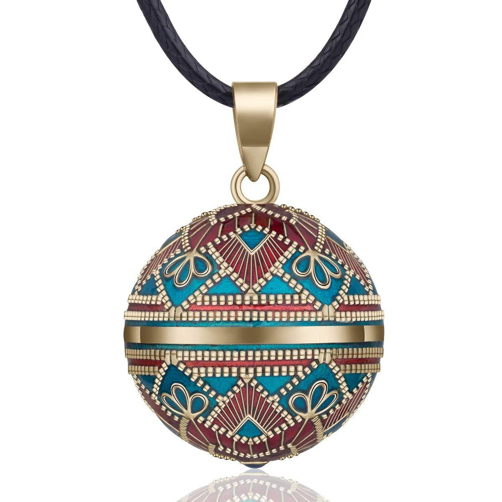 [Australia] - EUDORA Harmony Ball Necklace Vintage Colorful Creative Music Chime Bell Wishing Bola Enamel Craft Pendant, 30" & 45" Long Cord for Pregnancy Gold Blue 