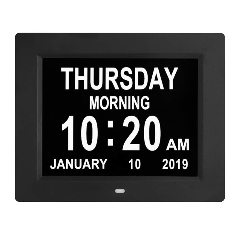 [Australia] - TMC Digital Calendar Day Clocks Extra Large Non-Abbreviated Day&Month.Perfect for Seniors + Impaired Vision Dementia (Black,8-inch) Black 