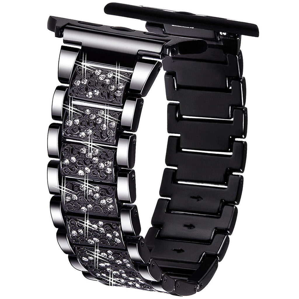 [Australia] - VIQIV Bling Bands for Compatible with Apple Watch Band 38mm 40mm 42mm 44mm iWatch Series 5/4/3/2/1, Luxury Diamond Bracelet Metal Wristband Strap for Women Black-B Fit For 38mm Watch 