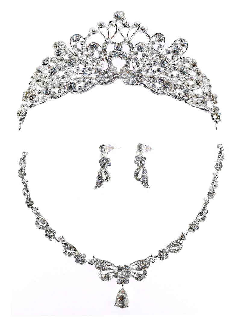 [Australia] - Wedding Sets For Women Bling Bride Hair Accessories Tiaras Earrings Necklace Wedding Jewelry Sets A 