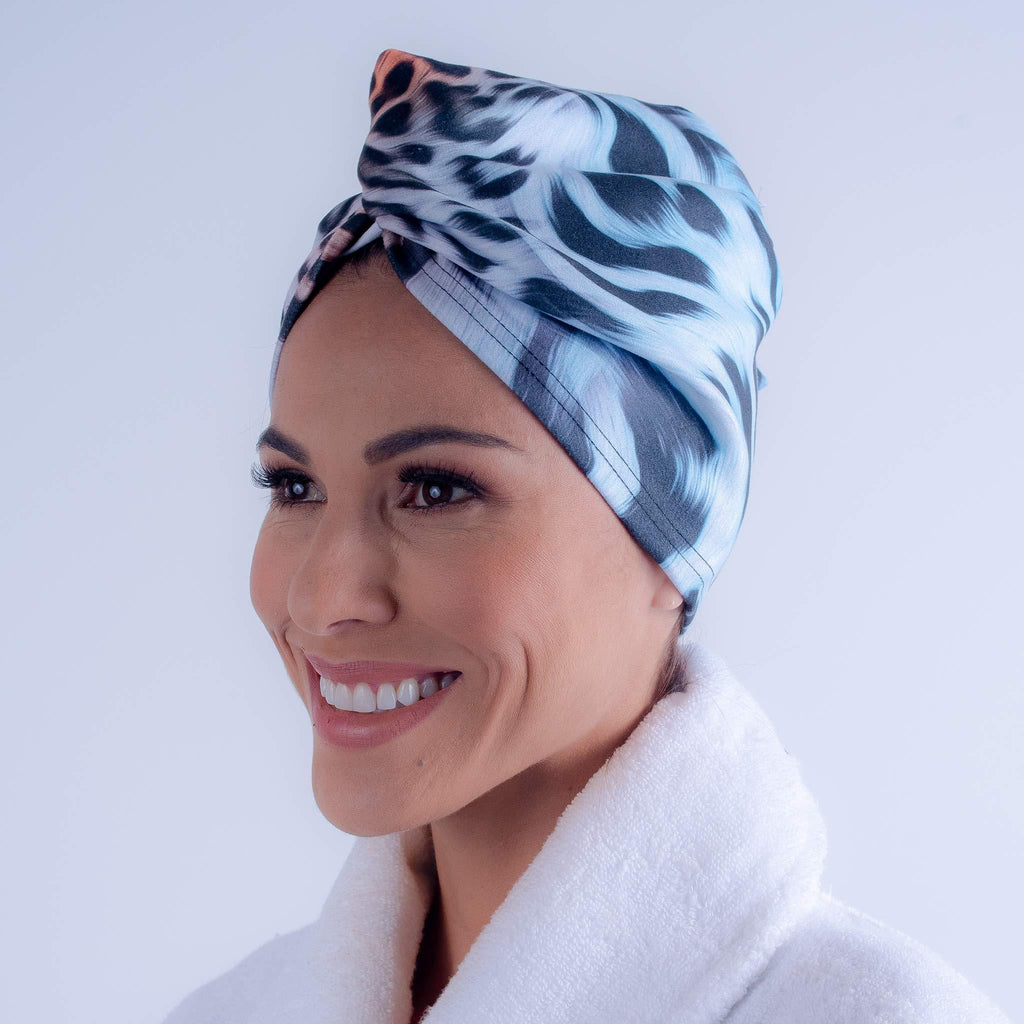 [Australia] - AqkuaTwist Animal Print Hair Towel & Turban.Ultra Absorbent Hair Towel Anti Freeze Capabilities Light Weight Sport N Care Microfiber Tech Compact in Fashionable Design Easy to Use. Made in USA 