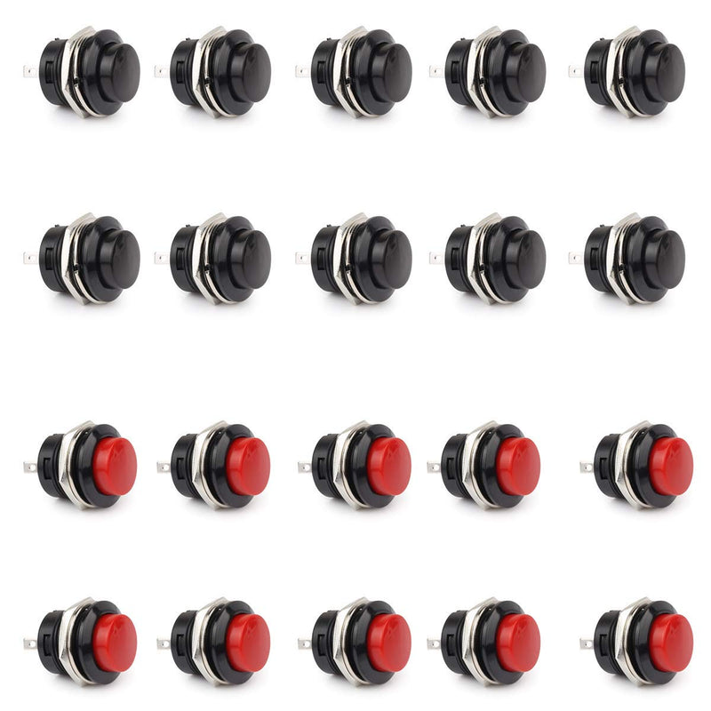 [Australia] - Clyxgs Momentary Push Button Switch No Lock SPST Mini Push Button Round Switchs AC 250V / 3A AC125V / 6A Black Red Cap 20PCS Red & Black Cap 