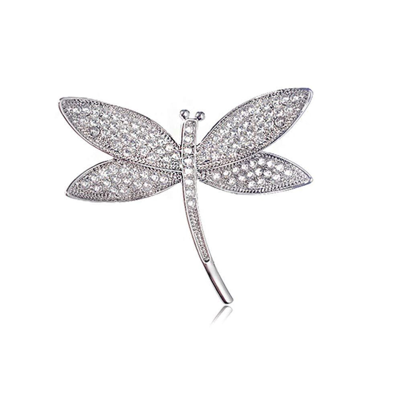 [Australia] - White Gold Plated Brooch Pins Pendant with Cubic Zirconia for Women Lady Girls Dragonfly Shaped 