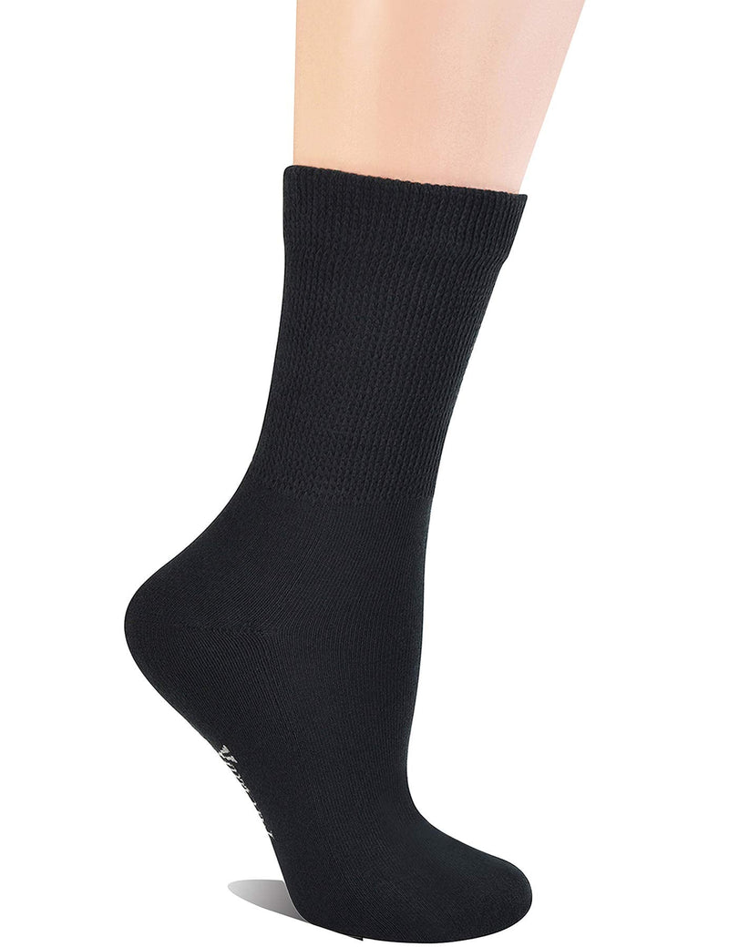 [Australia] - Yomandamor Women's 5 Pairs Non-Binding Cotton Crew Diabetic/Dress Socks with Seamless Toe and Cushion Sole 9-11 5 Pairs Black 
