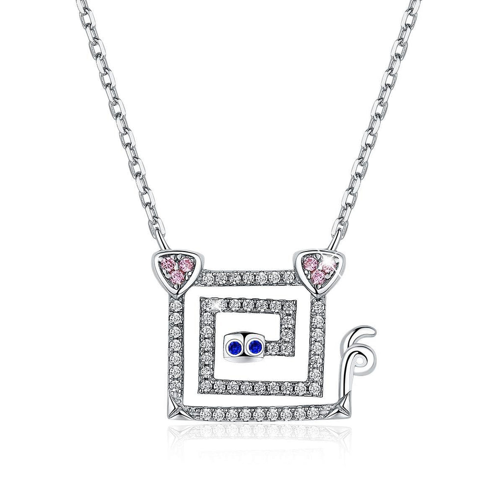 [Australia] - FOREVER QUEEN Secrets of Planet Triangle Pendant Necklace 925 Sterling Silver Sparkling 5A Cubic Zirconia Birthday Gift for Women Girls BJ09119 Cute Pig Necklace 