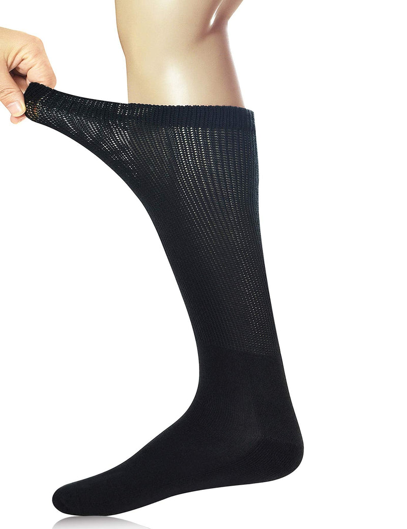 [Australia] - Yomandamor 3 Pairs Mens Cotton Diabetic Over the Calf Dress Socks with Seamless Toe Size 10-13 3 Pairs Black 