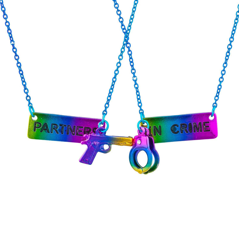 [Australia] - Lux Accessories Rainbow Partners in Crime Gun Handcuff Friendship Necklace 