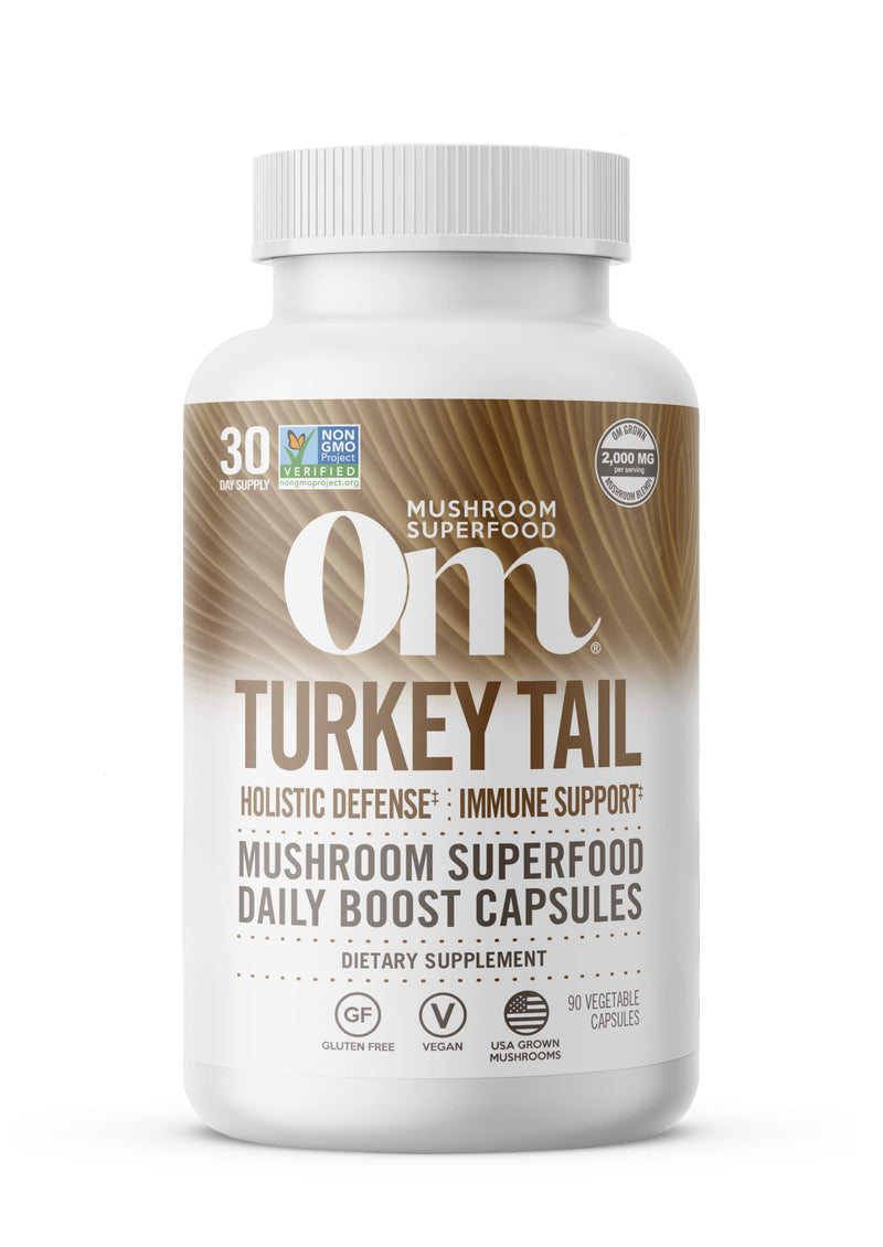 [Australia] - Om Mushroom Superfood Turkey Tail Mushroom Capsules Superfood Supplement, 90 Count, 30 Days, Immune Support, Polysacchrides, Beta-Glucans, Gut Health & Holistic Defense Mushroom Supplement Turkey Tail Capsules 90 Count (Pack of 1) 