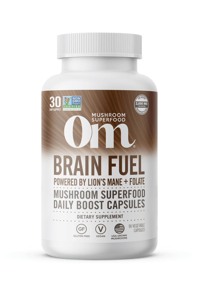 [Australia] - Om Mushroom Superfood Brain Fuel Mushroom Powder Capsules Superfood Supplement, 90 Count, 30 Days, Lion's Mane, Reishi Blend Plus Folate, Mental Clarity, Mushroom Supplement 