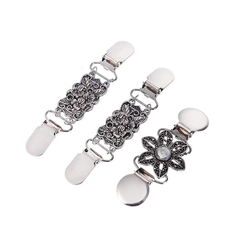 [Australia] - VIEEL 3 Pack Sweater Clips, Beaded Cardigan Clips, Stylish Pearl, Cardigan Collar Clip (2 Duck+Flower), 5.25"L x 1"W x .25"H 