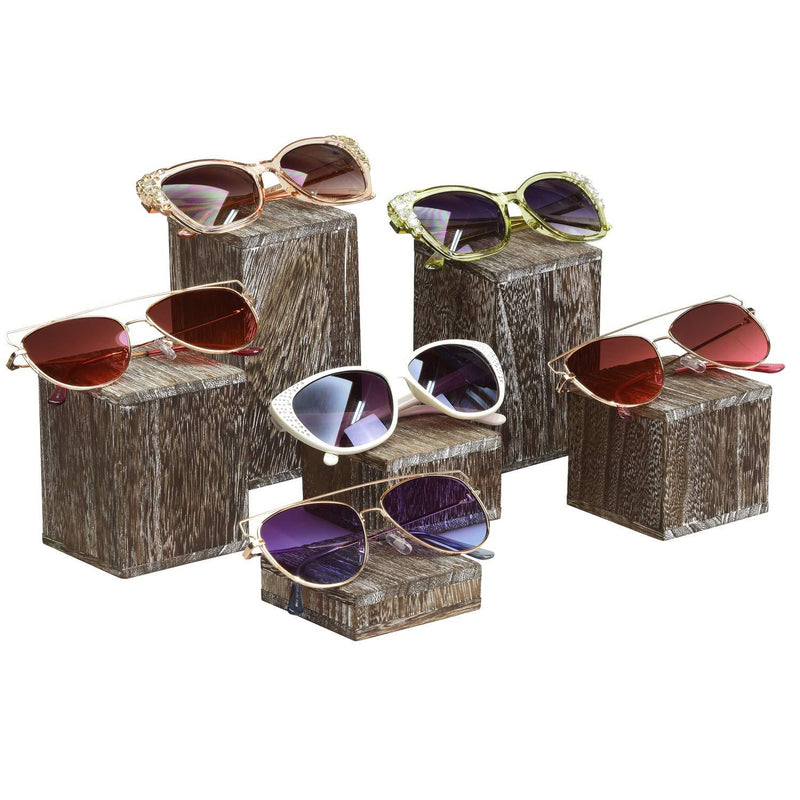 [Australia] - Mooca Wooden 6 Pcs Square Risers for Display Jewelry and Accessories Display Stand Wooden Display Risers, Wood Jewelry Risers Wood Figurine Display Risers, Coffee 