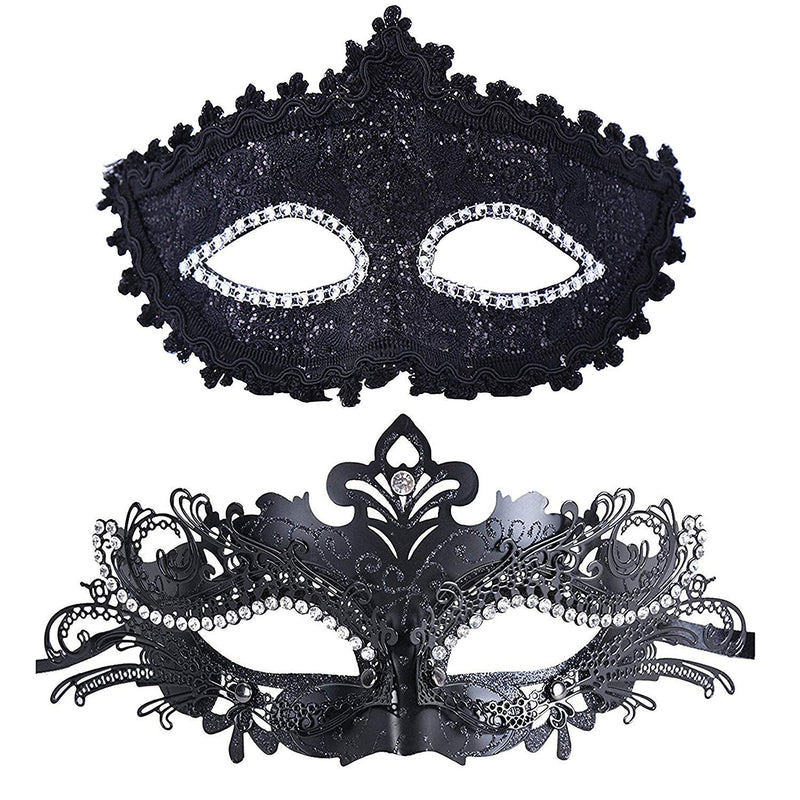[Australia] - Couple Masquerade Mask Women Men Mardi Gras Mask Costume Masks for Christmas Festival New Year Party Black 