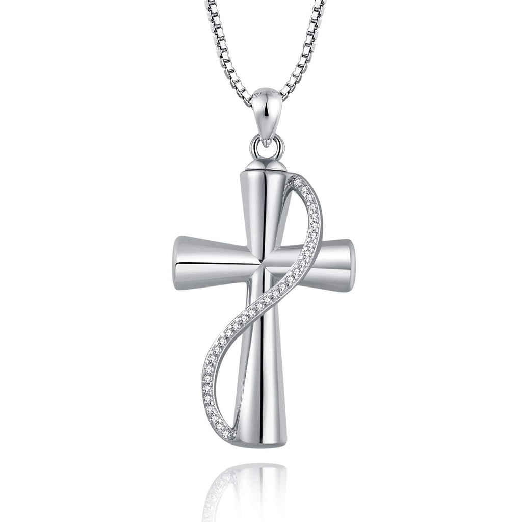 [Australia] - Freeco 925 Sterling Silver Cremation Memorial Jewelry Urn Necklace for Ashes for Women with Fill Kit(Cross Urn Necklace) 