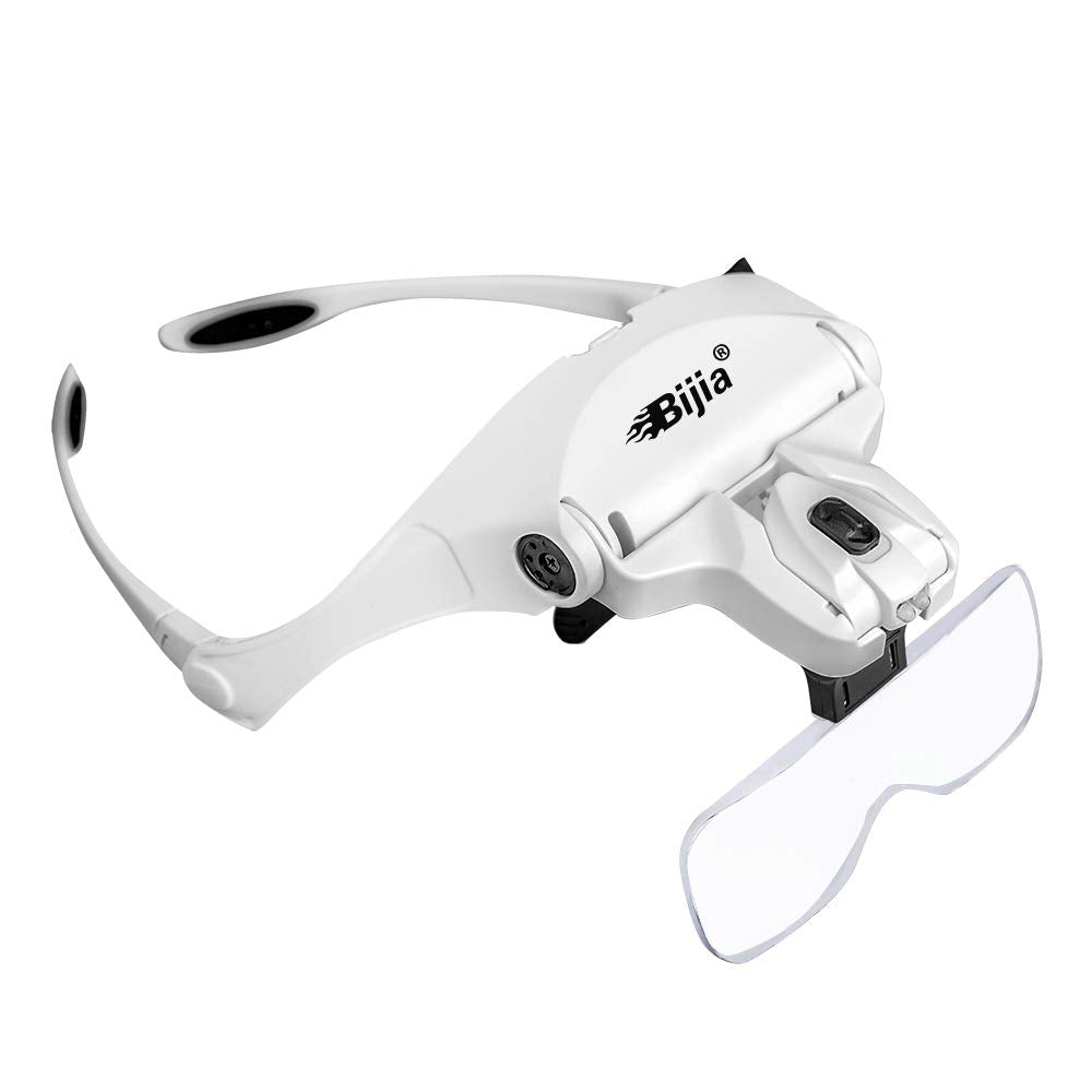 [Australia] - BIJIA Upgraded Version Headband Interchangeable(1.0X, 1.5X, 2.0X, 2.5X, 3.5X) Magnifying Glass with LED Lights for Close Work and Eyelash Extensions 9892B2:3AAA battery 