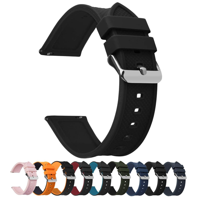 [Australia] - Fullmosa Silicone Rubber 18mm 20mm 22mm 24mm Watch Band,8 Colors for Rainbow Quick Release Watch Strap with Stainless Steel Buckle Black 