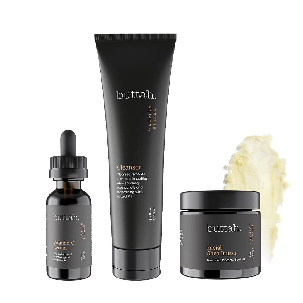 [Australia] - Buttah Skin by Dorion Renaud Complete Skin Kit for Melanin Rich Skin | Facial Shea Butter 2oz | Vitamin C Serum 1oz | Facial Cleanser 3.4oz | Organic & All Natural Skin Care | Black Owned Skincare 